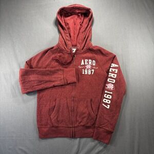 Aeropostale Aero 1987 Floral Rose Graphic Full Zip Hoodie Burgundy Womens Size S